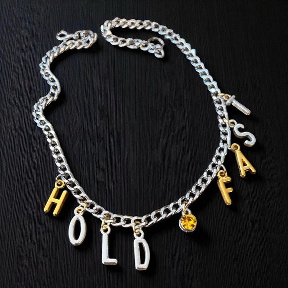 Chic Two-Tone Charm Necklace “Hold Fast” 15” - Picture 5 of 14